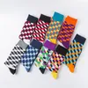 Chaussettes pour hommes Funny Happy Fine Paragraph Diamond Pattern Argyle Tube tridimensionnel Géométrique Grande taille Coton peigné