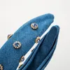 Fashion Hair Accessories For Women Denim Rhinestone Headband Center Knot Casual Headwear Adult Hairband