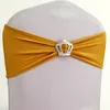 Sashes 10pcs/50pcs Lycra Spandex Wedding Chair Sash Bands With Crown Elastic Stretch Chair Bow Tie Hotel Party Event Decoration