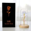 Decorative Flowers Preserved Flower Glass Cover Gold Foil Rose Decoration Valentine's Day Christmas LED Copper String Lampshade