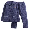 メンズスリープウェアは暖かいパジャマセットマン厚いキルティングクリップコットン冬パジャマスーツ格子縞のラウンジセットハウスコート