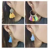 Necklace Earrings Set Bohemian Colored Cotton Tassel Pagoda Fan Dangling Eardrop Female Kolczyki Shell Pearl Net Flower 1Yc13318