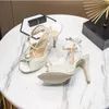 Witte peep teen parels sandalen mode dunne hoge hak dame bruiloft bruidsjurk schoenen dames gladiatoren groot formaat 35-42