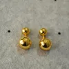 Pendientes colgantes INS Chic Latón chapado en oro Hueco Brillante Bola doble 925 Aguja de plata Simple para mujeres Clásico Metal Elegante Gota para el oído