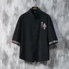 Etnische kleding linnen shirt heren halve mouwen kimono tops Chinese stijl borduurwerk retro mannen korte mouwen dunne grote grootte los