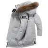 Piumino da uomo Russia Inverno spesso caldo collo di pelliccia grande Giacca antivento con cappuccio anatra lungo tratto nero grigio cappotto casual parka outwear