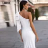 Festklänningar satin sjöjungfrun bröllopsklänningar sexig en axel ärmlös brudklänning vit/elfenben strand bröllop fest klänning med båge 2020 T230502