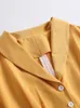 Kleider Tonval Turn Down Kragen Button Up Gelb Elegantes Damen Sommerkleid 1950er Jahre Vintage Stil Damen Solide Midi Swing Kleider