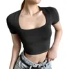 Serbatoi da donna Xingqing Basic Tee Y2k Abbigliamento Donna Estate Scollo rotondo Manica corta Taglio basso T-shirt slim fit Gilet anni 2000 Crop Top Streetwear