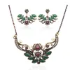 Necklace Earrings Set Style Turkish Wing For Women Retro Gold Color Resin Adjustable Flower India Ethnic Bijoux