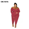 CM.YAYA grande taille XL5XL été femmes combinaisons col en v épaules nues manches longues moulante Sexy boîte de nuit barboteuse une pièce tenues