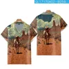 Herren Freizeithemden Mode Kurzarm Hawaiian Cowboy Bedrucktes Hemd Sommer Herren Umlegekragen Knopf Strand Streetwear