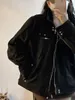 レディースジャケット韓国ファッションブラックスエード特大ジャケット2023女性贅沢なウインドブレイク長袖ジップアップルーズコート
