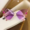 Female Diamond Butterfly Sunglasses for Women UV Protection Vintage Party Style Metal Rimless Sunglasses Eyewear Decoration