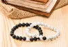 Strand 2Pc Set Couplesbracelets Distance Bracelet Lava Stone White Howlite Fashion Bracelets Mala Beads Yoga Bracelects Gift