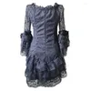 Abiti casual Nero Scava fuori pizzo floreale Manica a farfalla Abito corsetto vittoriano Corsetti gotici sexy e bustini Abbigliamento Steampunk