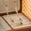 Choker Minar ins Fashion Kolorowe kostki kamienia naturalnego pasmo koralikowe naszyjnik 18 -karatowy złota stal tytanowy dla kobiet