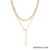 Kedjor bönor pandent halsband för män kvinnor rostfritt stål dubbel lager kedja guld silver färg mode smycken (GN360)