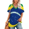 T-shirts pour femmes drapeau du Brésil mode Zip Off épaule haut à manches courtes femmes chemise Brasil brésilien Brasileiro