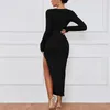 Casual Dresses Women's Club Party Sexig Hollow Out High Split Maxi Dress for Women Robe 2023 Full Sleeve Slim Fit Hip Long Vestido