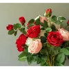 Fleurs décoratives 1 branche 3 têtes artificielle Rose rouge Wihite rose camélia soie fausse fleur Flores pour bricolage maison jardin mariage décor