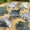 Natural Moss Agate Sea Turtle Sculpture Carving Decor Cute 2" Little Aquatic Plant Druzy Quartz Crystal Gemstone Tortoise Animal Reiki Healing Figuirne Friends Gift
