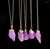 Pendentif Colliers Rectangle Irrégulier Pierre Naturelle Rose Violet Quartz Gem Collier Cristal Pour Les Femmes