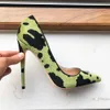 Dress Shoes Tikicup Hairy Grafitti Pattern Women Green Pointy Toe High Heel Shoes Unique Design Sexy Slip On Stiletto Pumps Plus Size 33-45