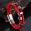 Charm Bracelets Fashion Double Genuine Leather Woven Bracelet Mens Jewellery Stainless Steel Magnet Buckle Male Wholesale SP1358