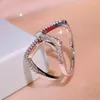 Trauringe Uilz Glänzend Einfach Geometrisch Doppellinie Kreuz Offen Für Damen Mädchen Gepflastert Zirkonia Verstellbarer Ring Hohl Party Jewerly