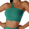 Kvinnors tankar Kvinnor One Shoulder Yoga Sports Crop Top med inbyggd BRA -mode Sömlös Slim Fitness Tube Running Vest