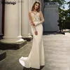 Платья для вечеринок русалка мягкие атласные свадебные платья кружевные аппликации с длинными рукавами