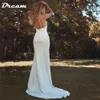 Party Dresses DREAM Crepe Elegant Halter Sleeveless Sheath Wedding Dress For Women Plain Simple Backless Sweep Train Bridal Gown T230502