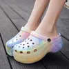 Slippels Hot Rainbow Summer Sandalen vrouwen Hoge hak Mode Kleurplatform Sandalen Vrouwen Clogs Luipaard Tuinplatform Schoenen Woman Wedges J230502