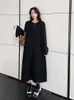 Casual Dresses 2023 Spring Autumn Black Shirt Woman Dress Vestidos Loose Plus Size FakeTwo-Piece Panel Bow Sleeves Long Women