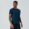 Ropa deportiva Original de fábrica con etiqueta de manga corta para hombre, ropa deportiva Lulu para entrenamiento, velocidad de carrera, ropa seca