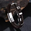 Charm Bracelets Fashion Double Genuine Leather Woven Bracelet Mens Jewellery Stainless Steel Magnet Buckle Male Wholesale SP1358