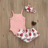 Kledingsets 3 pc's geboren zomeroutfits babymeisjes kleren Solid kleur mouwloos vierkante kraag romper geprinte ruche shorts hoofdband