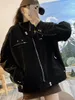 レディースジャケット韓国ファッションブラックスエード特大ジャケット2023女性贅沢なウインドブレイク長袖ジップアップルーズコート