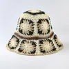 Cappelli a tesa larga Giappone Corea Cappello da sole all'uncinetto Donna Fiori estivi Pura paglia intrecciata a mano Parasole da spiaggia Cappellino da pescatore Cappello a secchiello traspiranteWid