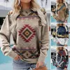 Kobiet bluzy dla kobiet stylowy bluza skóry luźna zimowa zima vintage geometryczne wzór pullover na zewnątrz