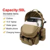 Backpackpakketten 50l tactische rugzak waterdicht 4 in 1molle sporttas Militaire rugzak voor heren voor heren buitenwandeling klimmen Leger Camping Tassen J230502