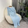 Casual Dresses Top Quality Women Clothes 2023 Spring Summer Arrival Light Blue White Ladies Elegant Slit Off The Shoulder Dress