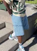 Pantaloncini da uomo Y2K Bermuda da uomo Estate New Trendy Loose Fit Gamba dritta Pantaloni al ginocchio Pantaloni corti in denim di cotone jacquard blu T230502