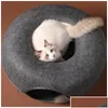 Cat Toys Donut Tunnel Bed Pets House Natural Felt Pet Cave Round Wool For Small Dogs Interactive Play Toycat Drop Delivery Home Gard Dhf7G