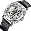 Нарученные часы мужские роскошные автоматические механические часы квадратный дизайн набора деловой кожаные часы для запястья модные скелеты ручной работы