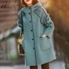 Mélanges Mode coréenne à capuche laine mélange manteau femmes automne lâche laine vestes simple boutonnage décontracté pardessus maman mi-longueur vêtements d'extérieur
