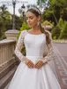 Платья для вечеринок Smileven Satin Princess Wedding Dresslong рукав с кружевным платье невесты Rope de Mariage Boho Style Custom Made T230502