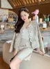 Women's Jackets Women's O-neck Long Sleeve Colorful Tweed Woolen Coat And Skirt 2 Piece Dress Suit SML
