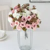 Dekorative Blumen, 35 cm, künstliche Rose, Rosa, Seide, Pfingstrose, 6 große Köpfe und 5 Knospen, gefälscht, für Zuhause, Hochzeitsdekoration, drinnen